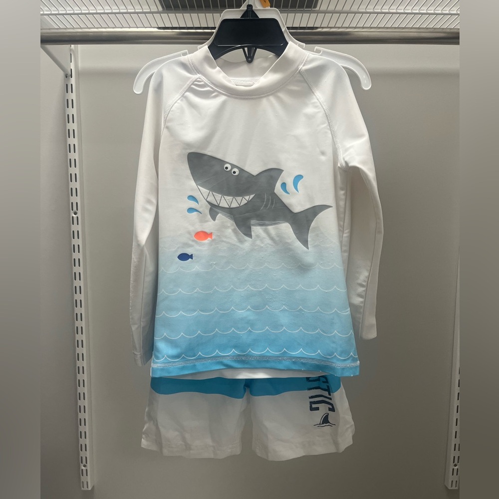 Koala Kids White, Light Blue & Gray Shark Rashguard Set